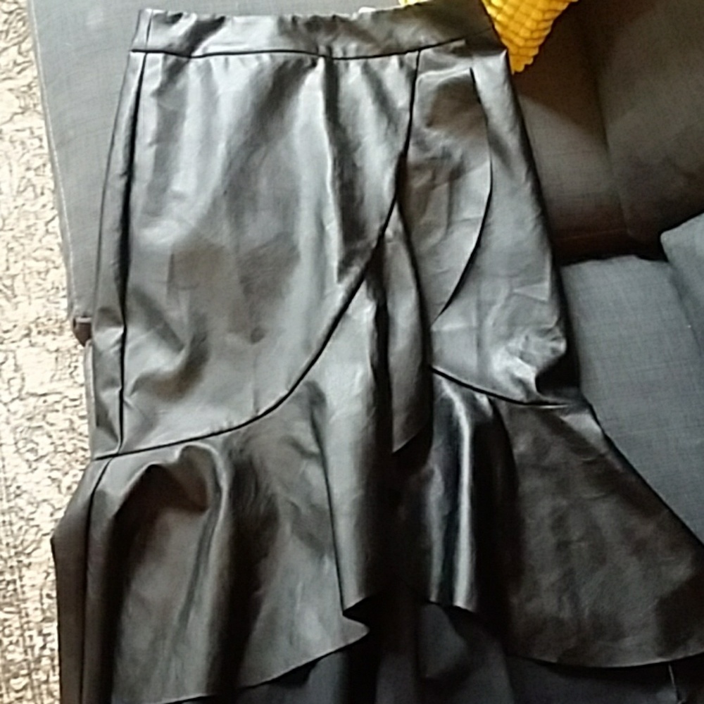 Black faux leather ruffle skirt